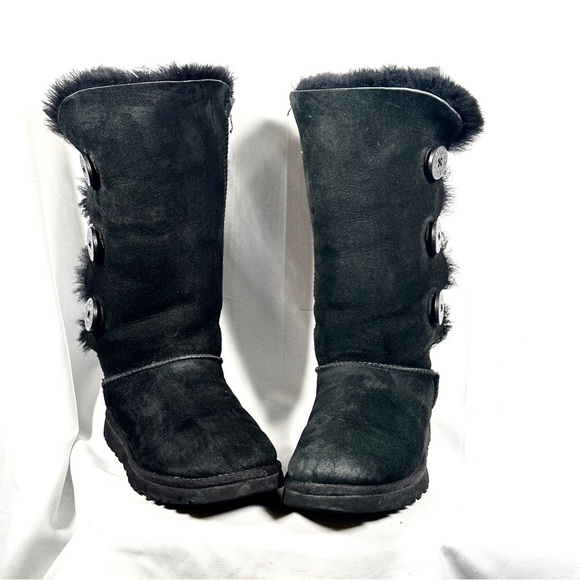 UGG Bailey Button Triplet II Sheepskin Tall Boots Black Size 8 - Picture 7 of 13